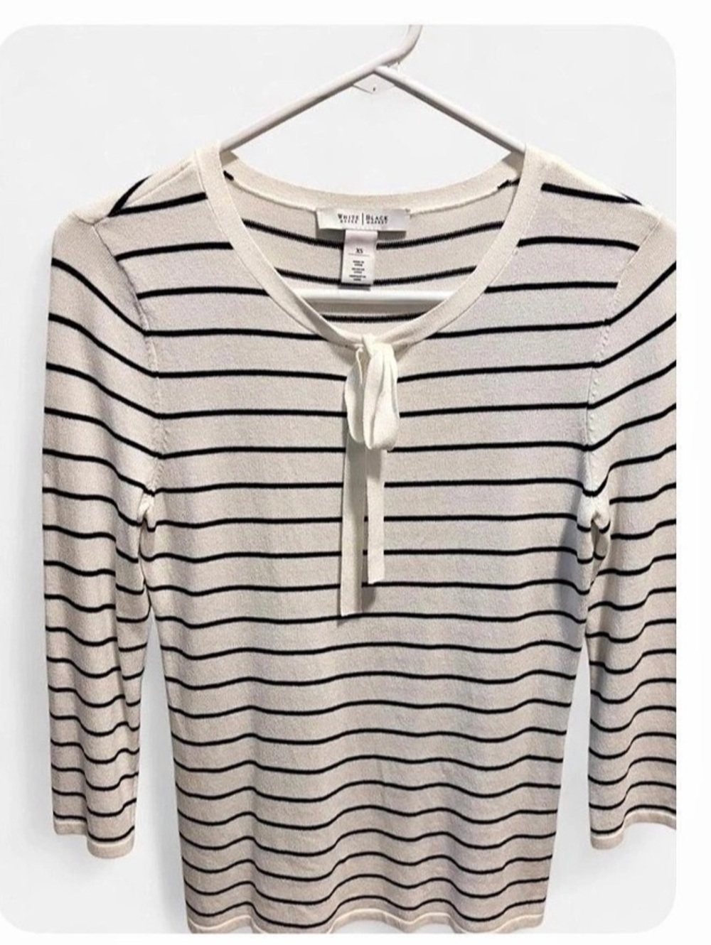 White House Black Market striped tie neck sweater WHBM